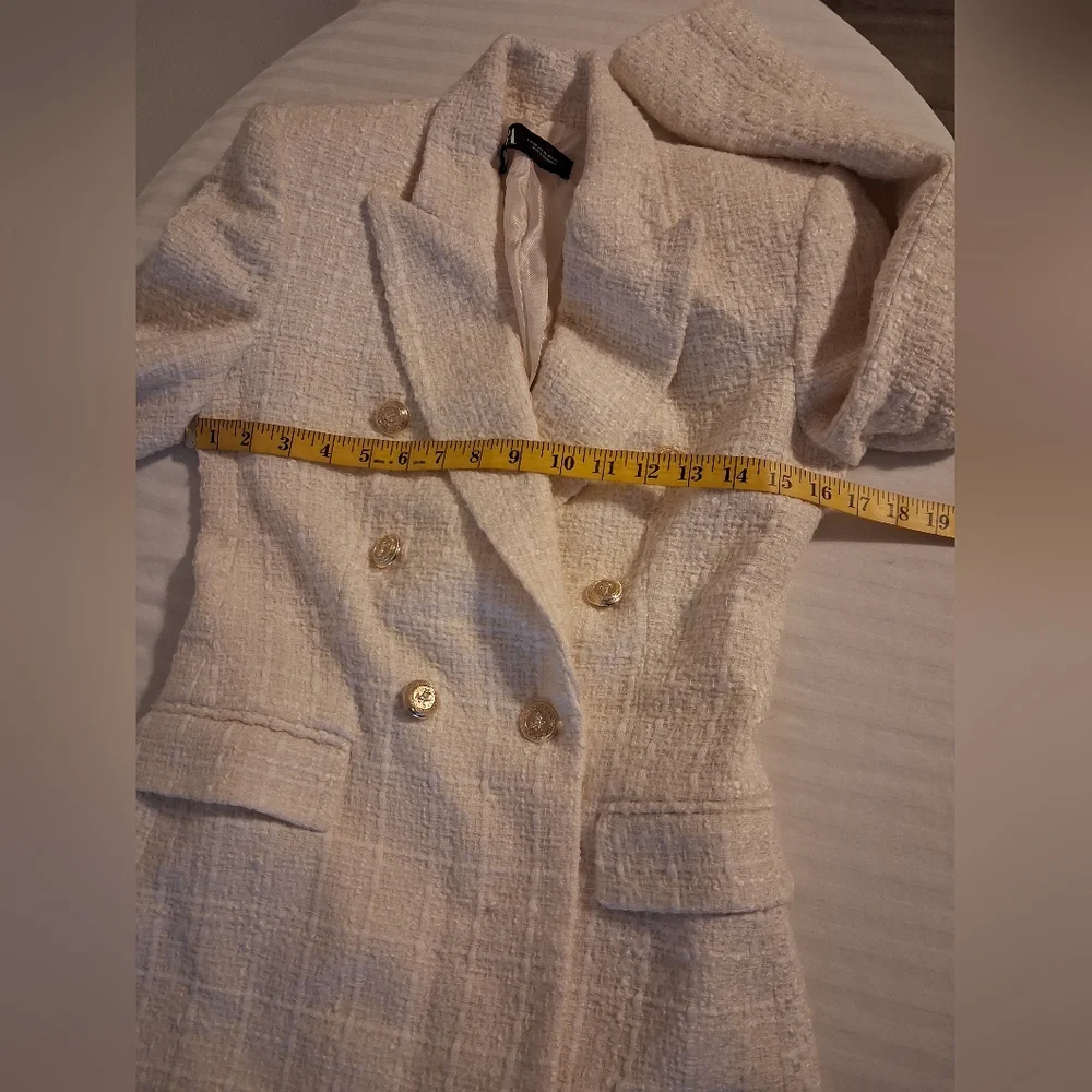 Tweed Cream Double-Breasted Women's Blazer Size XS - Picture 10 of 16